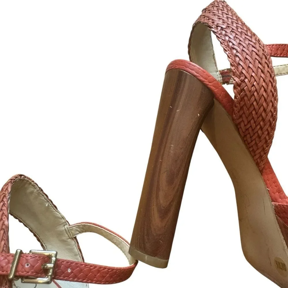 Jessica Simpson istilla burnt orange wood heel basketweave straps platform heels